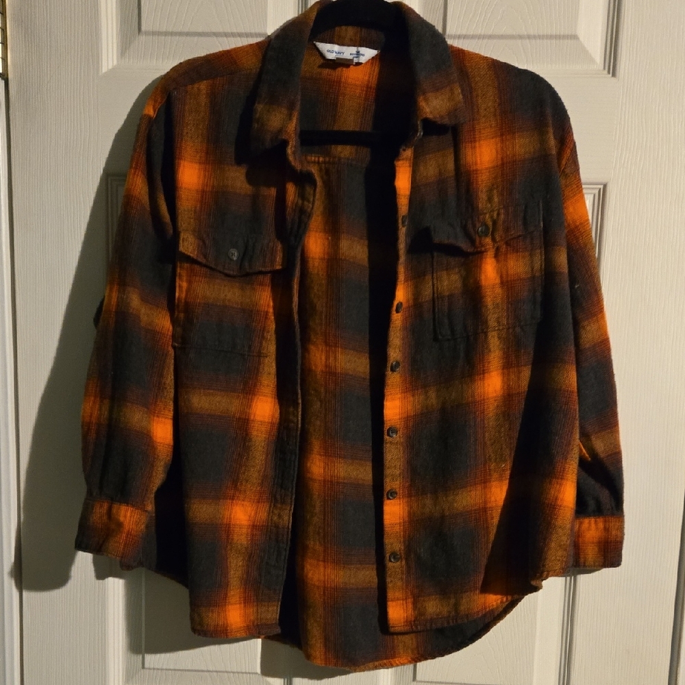 Old Navy Orange and Black Flannel L Petite Taylor Swift Evermore Lookalike